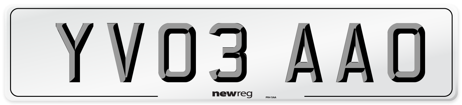 YV03 AAO Number Plate from New Reg